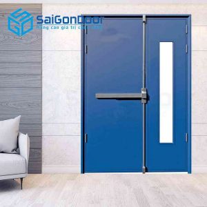 Cửa Thép Chống Cháy 2P1G1 xanh duong
